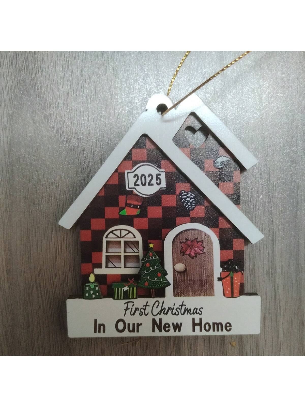 2024-2025 New Year Christmas New Home New Memories Wooden Home Holiday Decoration, Creative First Christmas Ornament For New Home, Christmas Gift Pendant, Ideal Holiday Gift