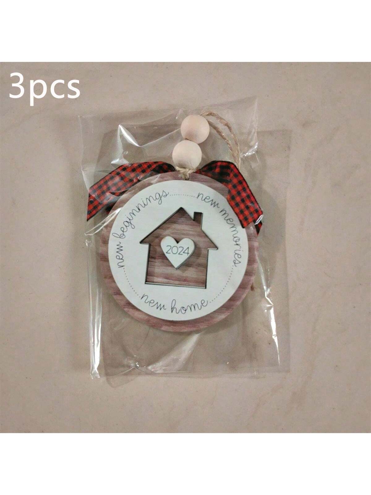 2024-2025 New Year Christmas New Home New Memories Wooden Home Holiday Decoration, Creative First Christmas Ornament For New Home, Christmas Gift Pendant, Ideal Holiday Gift