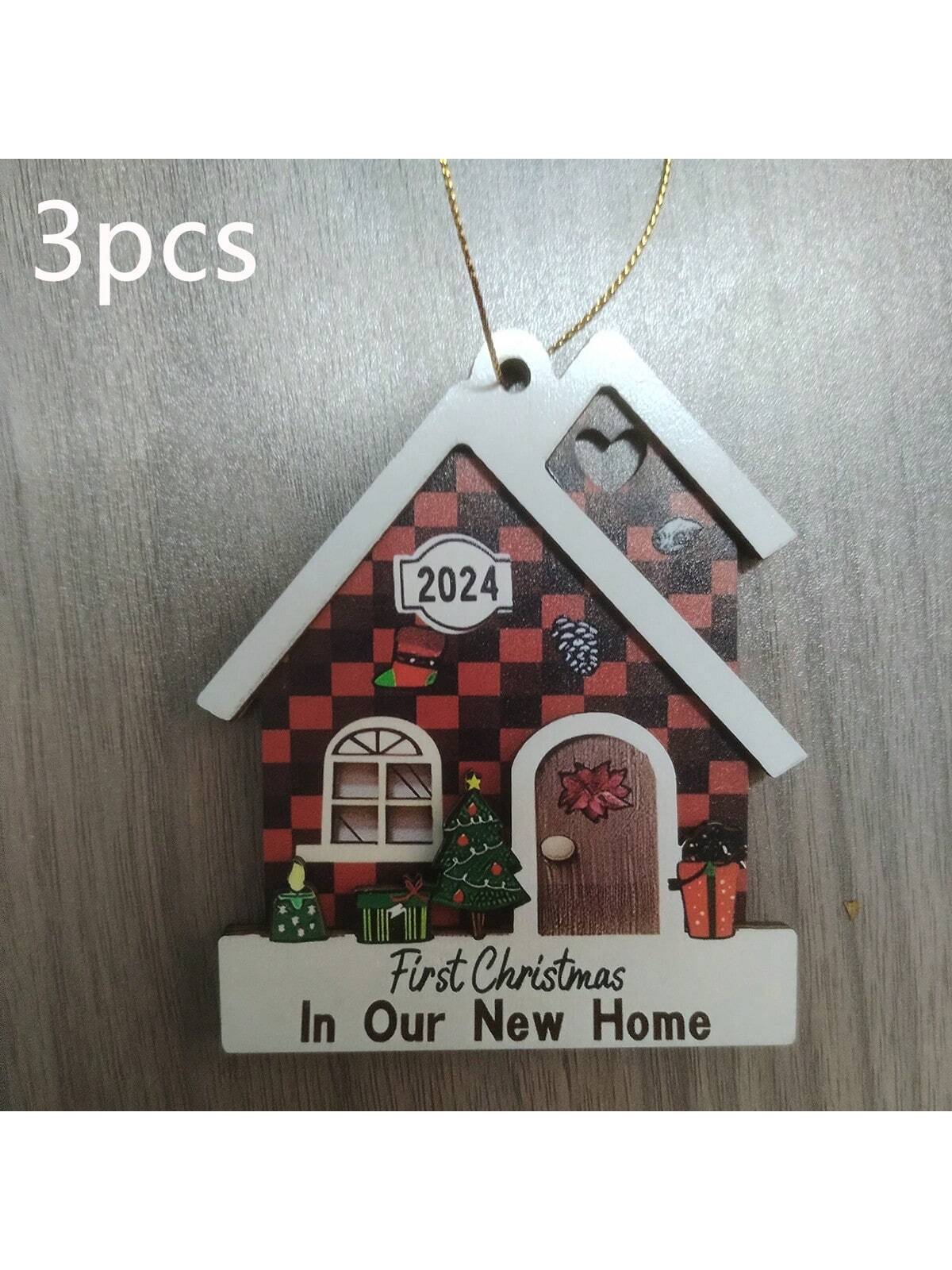 2024-2025 New Year Christmas New Home New Memories Wooden Home Holiday Decoration, Creative First Christmas Ornament For New Home, Christmas Gift Pendant, Ideal Holiday Gift