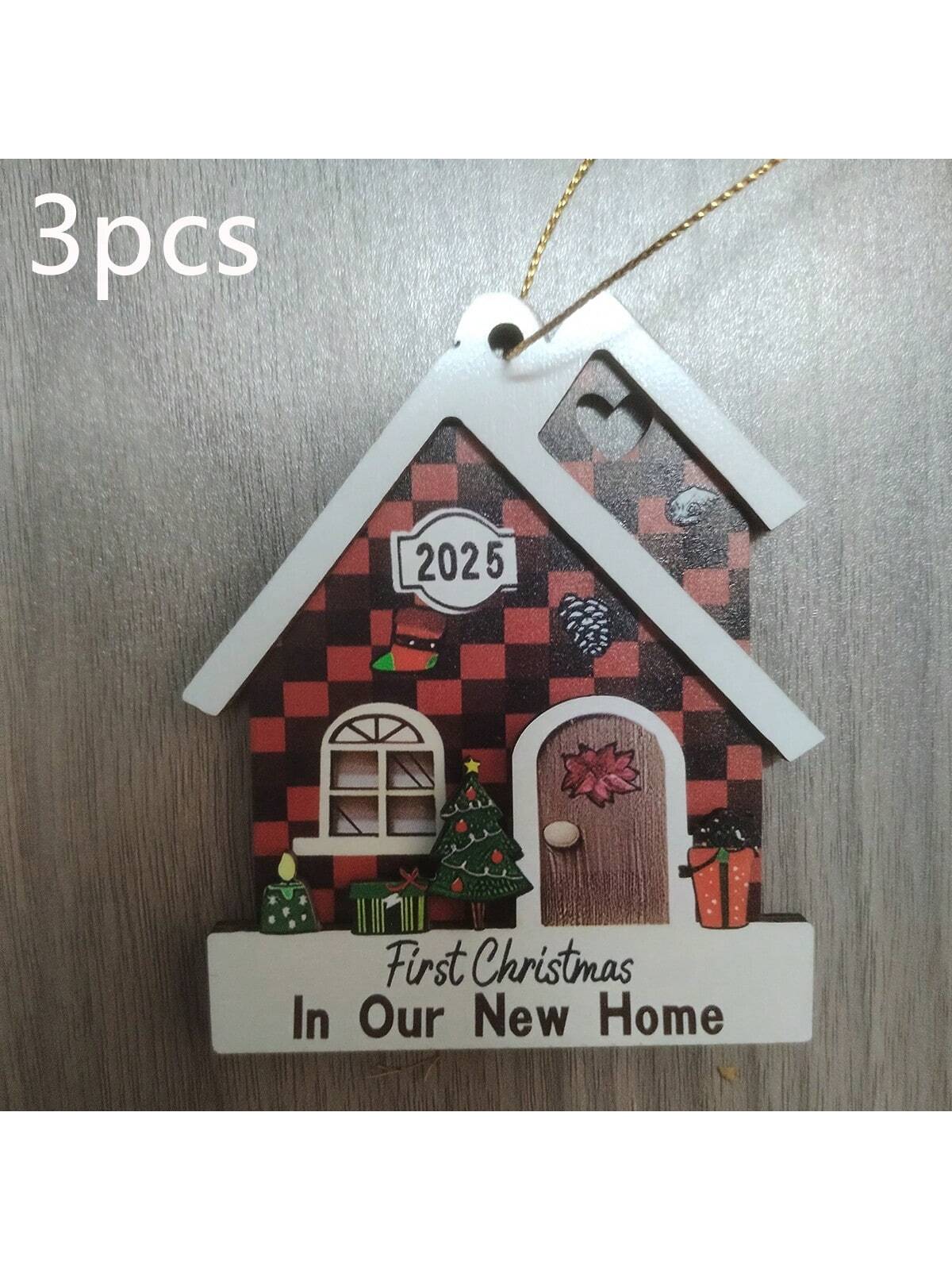 2024-2025 New Year Christmas New Home New Memories Wooden Home Holiday Decoration, Creative First Christmas Ornament For New Home, Christmas Gift Pendant, Ideal Holiday Gift