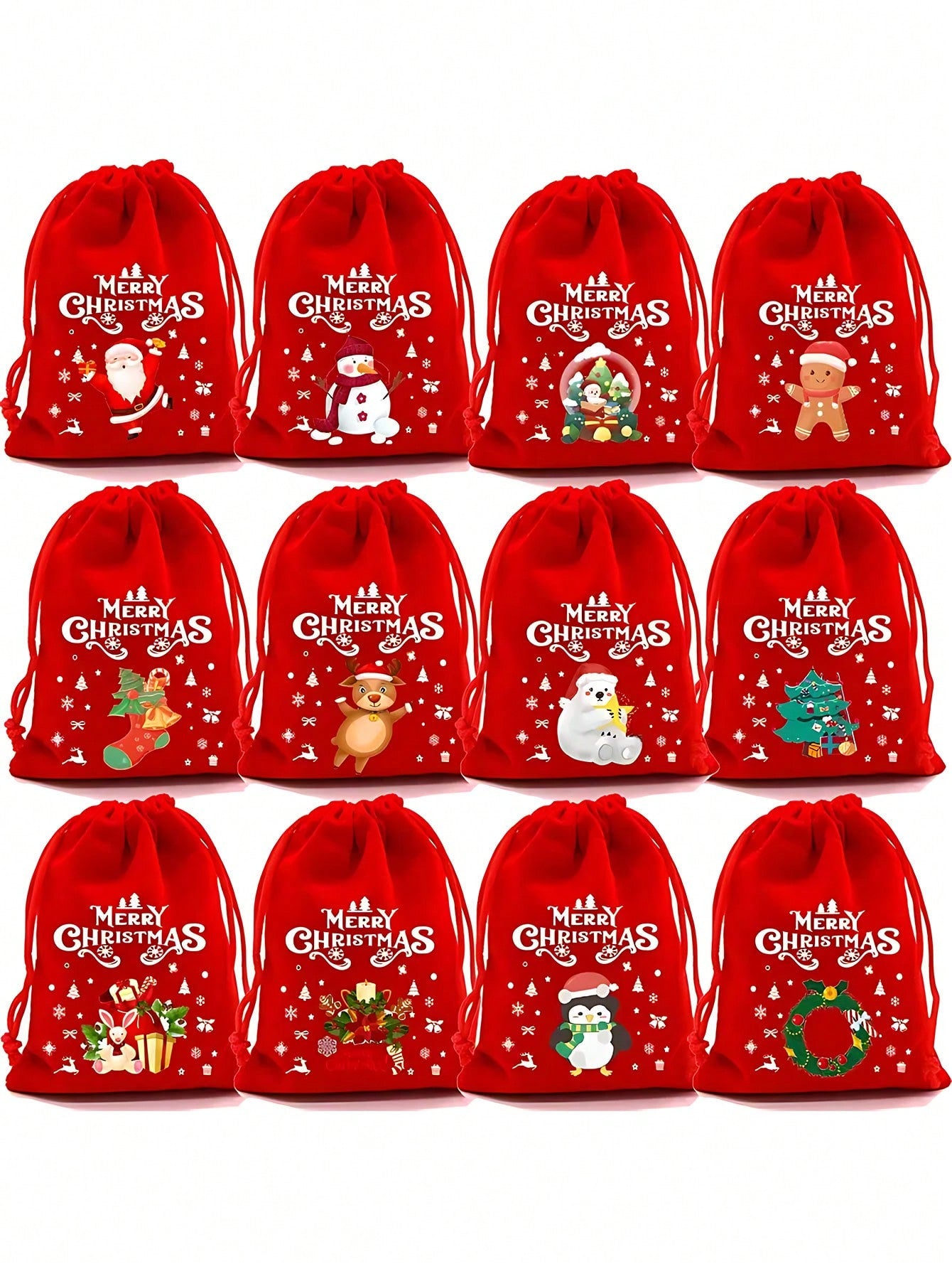 6pcs-Christmas Drawstring Gift Bags - Holiday Cartoon Pattern Gift Bags For Holiday Celebrations, Party Favors, Weddings, Birthdays, Anniversaries - Multipurpose Holiday Gift Bags For Christmas, Halloween, Thanksgiving (Random Delivery), Christmas