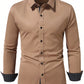 Manfinity Mode Men's Solid Color Long Sleeve Shirt, Slim Fit Button Up Collar Plain Business Shirt