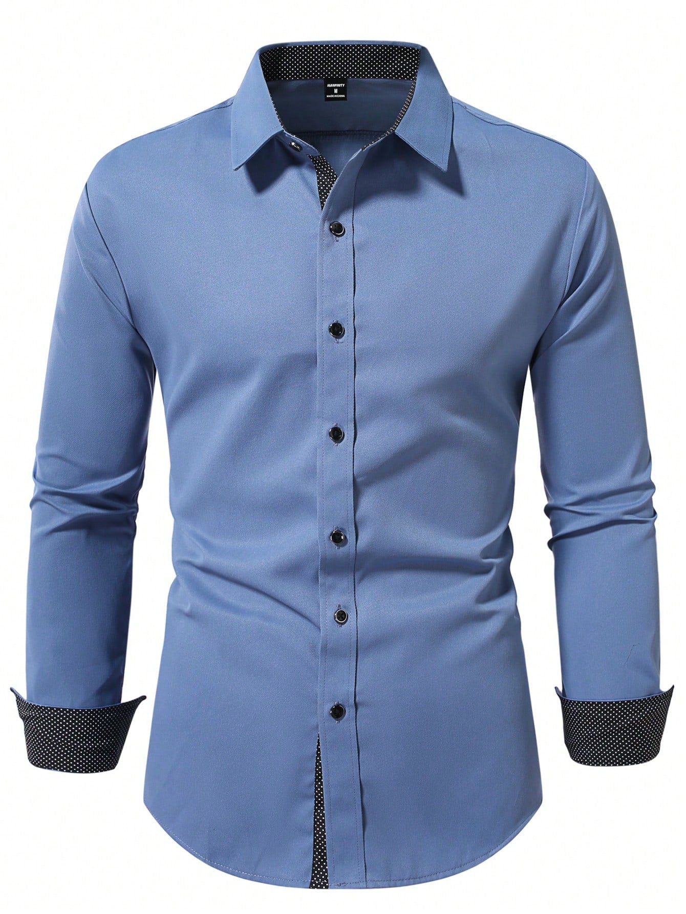 Manfinity Mode Men's Solid Color Long Sleeve Shirt, Slim Fit Button Up Collar Plain Business Shirt