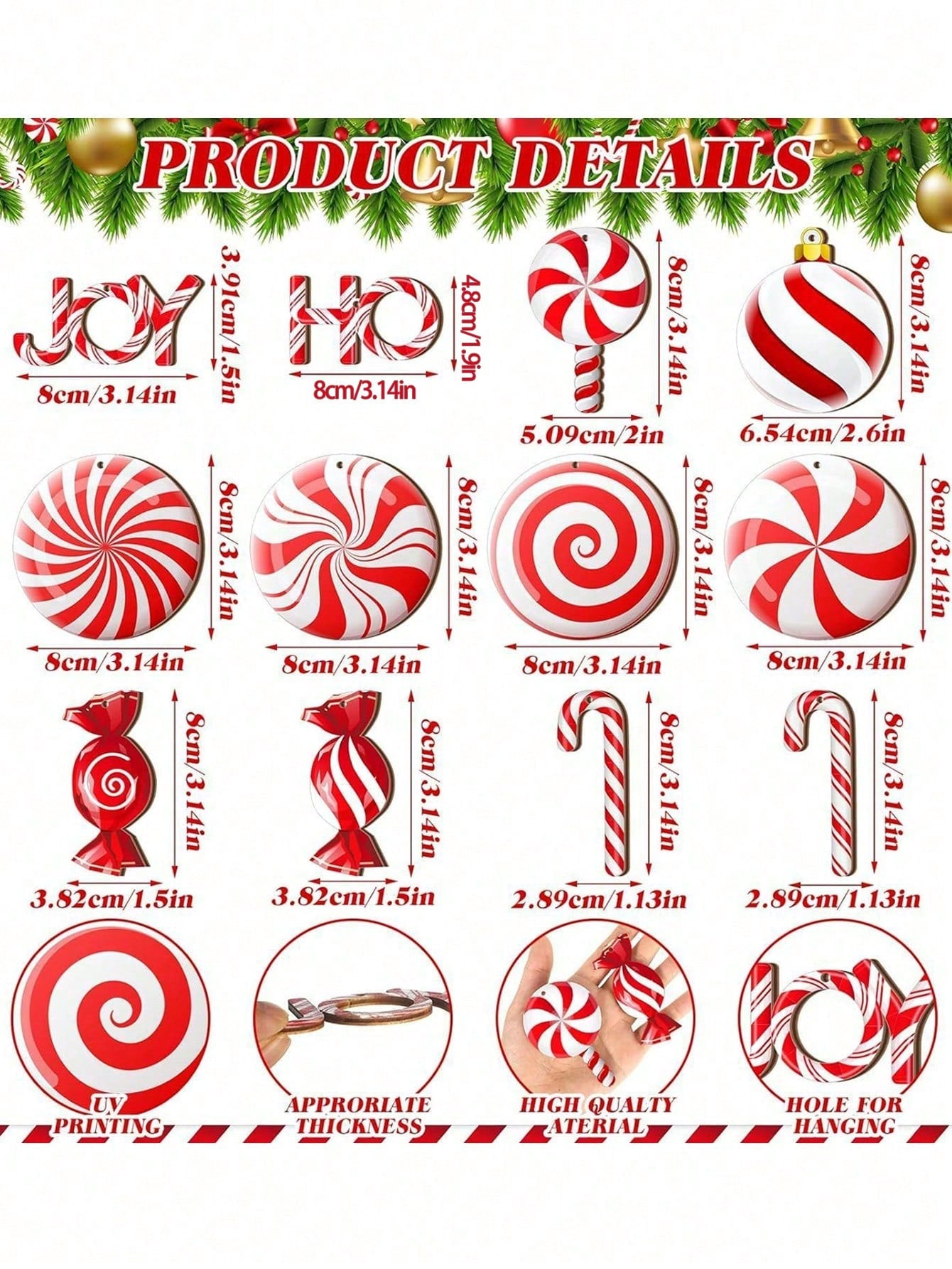 12pcs Christmas Wooden Hanging Ornaments, Lifelike Candy Christmas Tree Decoration, Candy Party Christmas Tree Pendant, Holiday Party Home Decor,Christmas