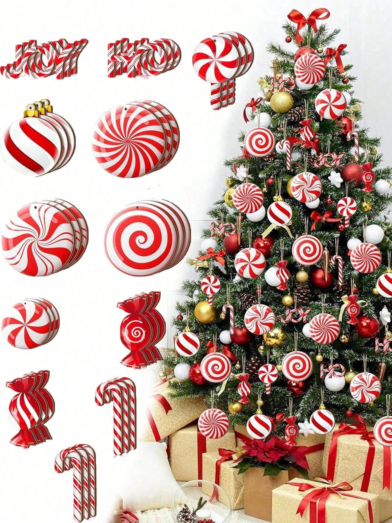 12pcs Christmas Wooden Hanging Ornaments, Lifelike Candy Christmas Tree Decoration, Candy Party Christmas Tree Pendant, Holiday Party Home Decor,Christmas