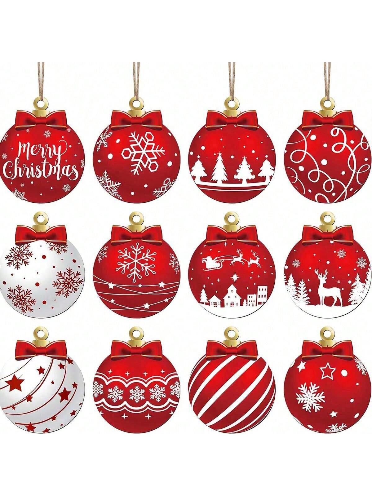 1/12pcs Christmas Ball Ornaments (Wooden Ornaments) Single-Sided Wooden Hanging Decor, Christmas Home Decoration, Seasonal Holiday Ornaments,Christmas