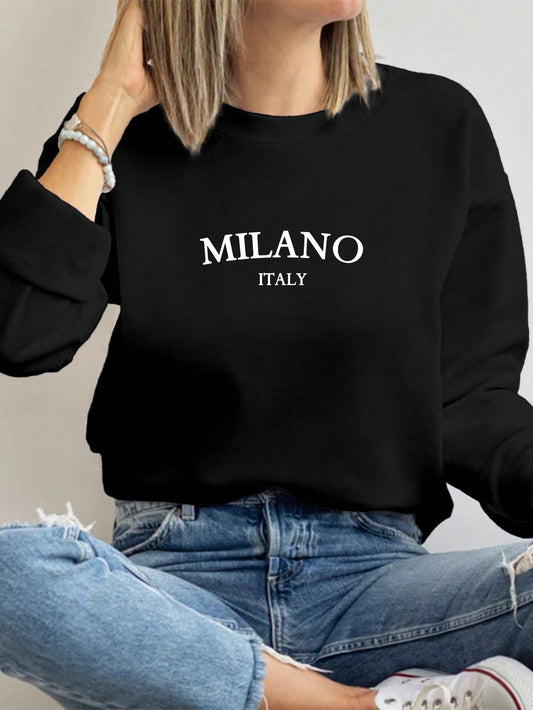 Casual Minimalist Printed Pattern Crew Neck Loose Fit Thick Sweatshirt For Autumn/Winter, Plus Size