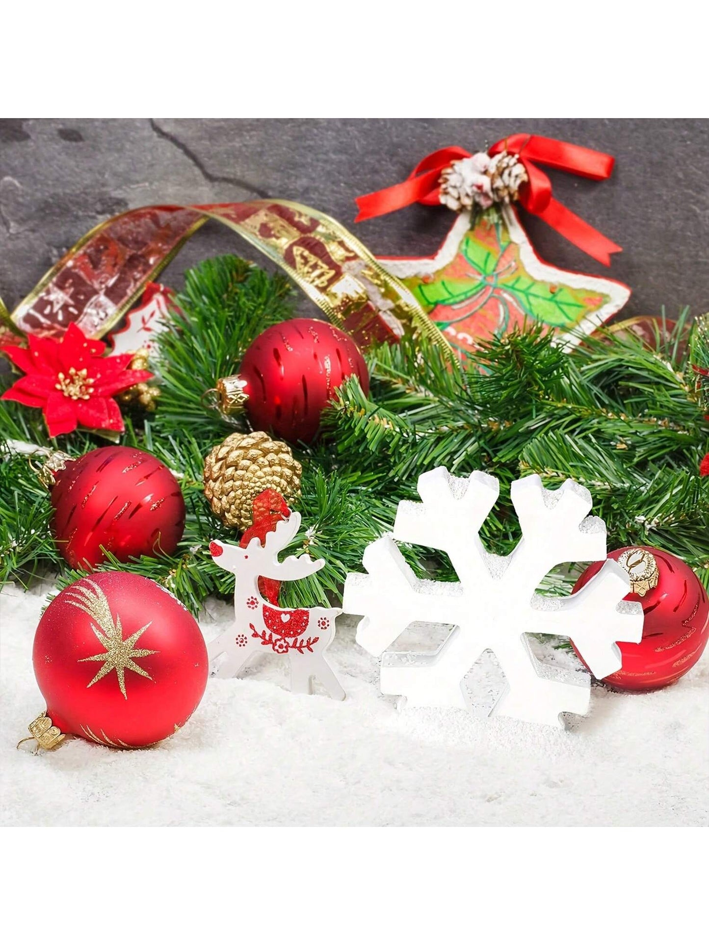 3Pcs Christmas Wooden Snowflake Decoration Winter Snowflake Signs 3D Snowflake Tabletop Decor Snowflake Centerpiece Xmas Snowflake Signs For Home Xmas Party(White)