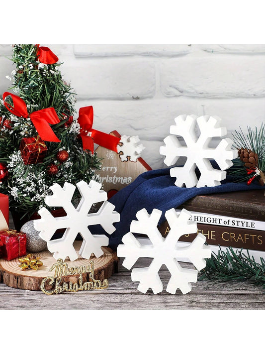 3Pcs Christmas Wooden Snowflake Decoration Winter Snowflake Signs 3D Snowflake Tabletop Decor Snowflake Centerpiece Xmas Snowflake Signs For Home Xmas Party(White)