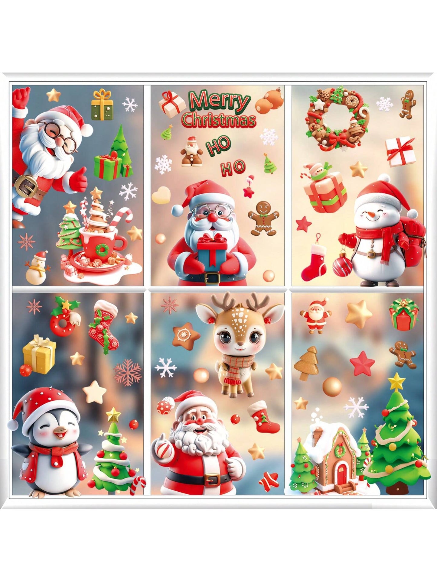 9pcs Christmas Window Clings, Santa Claus Cartoon Christmas Window Stickers, Movable Glass Window Christmas Decorations For Home, Office Holiday Decor,Christmas