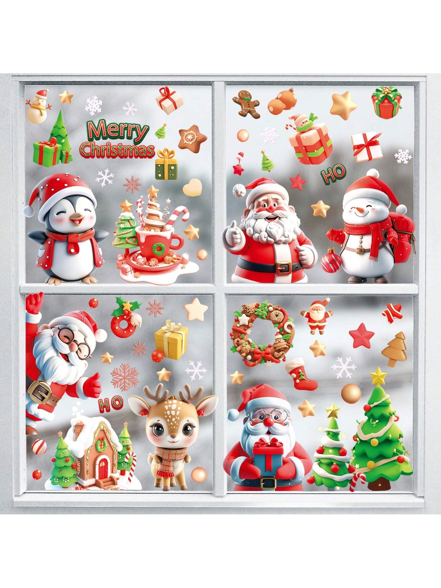 9pcs Christmas Window Clings, Santa Claus Cartoon Christmas Window Stickers, Movable Glass Window Christmas Decorations For Home, Office Holiday Decor,Christmas