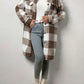 Women Single-Breasted Lapel Fluffy Plaid Long Coat, Autumn/Winter