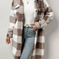 Women Single-Breasted Lapel Fluffy Plaid Long Coat, Autumn/Winter