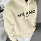 Men's Creative Print Italian Style Casual Pullover Hoodie Sweatshirt With Thermal Lined, Letter Graphic Design, Versatile For Sports And Commute