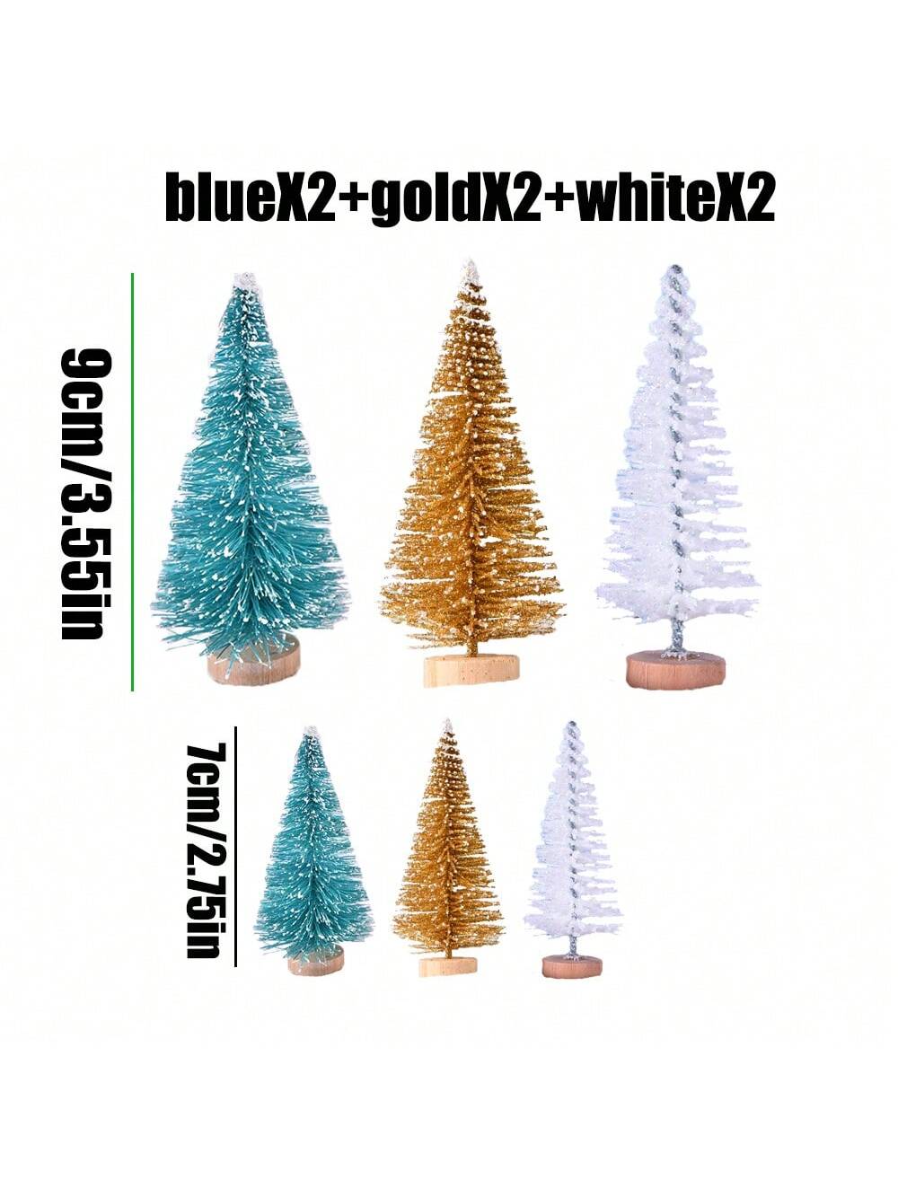 6Pcs Christmas Decorations Mini Christmas Trees, Artificial Christmas Tree Bottle Brush Trees With Wooden Base For Christmas Decor Christmas Party Home Table Craft, Photography Decorative Ornaments