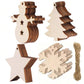 30pcs Blank Wooden Christmas Decor Ornaments, Christmas Tree, Snowman, Star Shapes, With 10m Jute Rope, 2mm Thick, DIY Arts