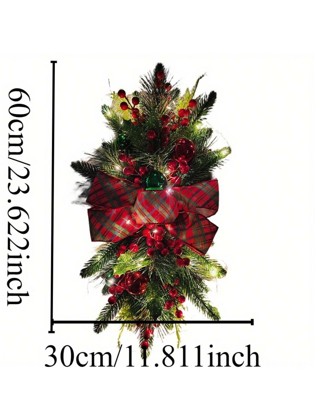 1PC Christmas Artificial Swags Xmas Wreath Stairway Swag Teardrop Trim Wreath Door Porch Decor Stair Swag Garland Christmas Swags For Home Party Decor, Halloween, Halloween Decoration