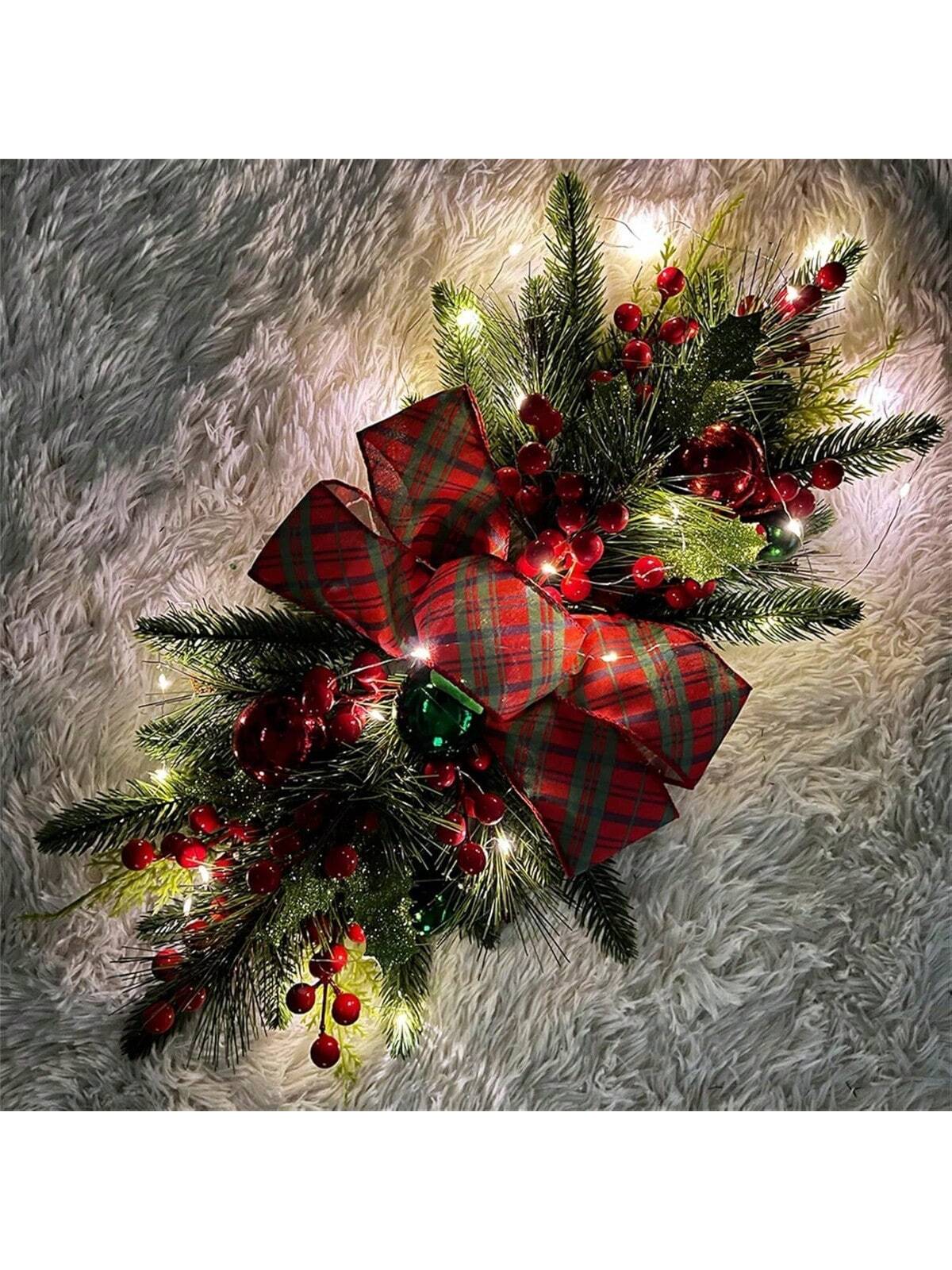 1PC Christmas Artificial Swags Xmas Wreath Stairway Swag Teardrop Trim Wreath Door Porch Decor Stair Swag Garland Christmas Swags For Home Party Decor, Halloween, Halloween Decoration