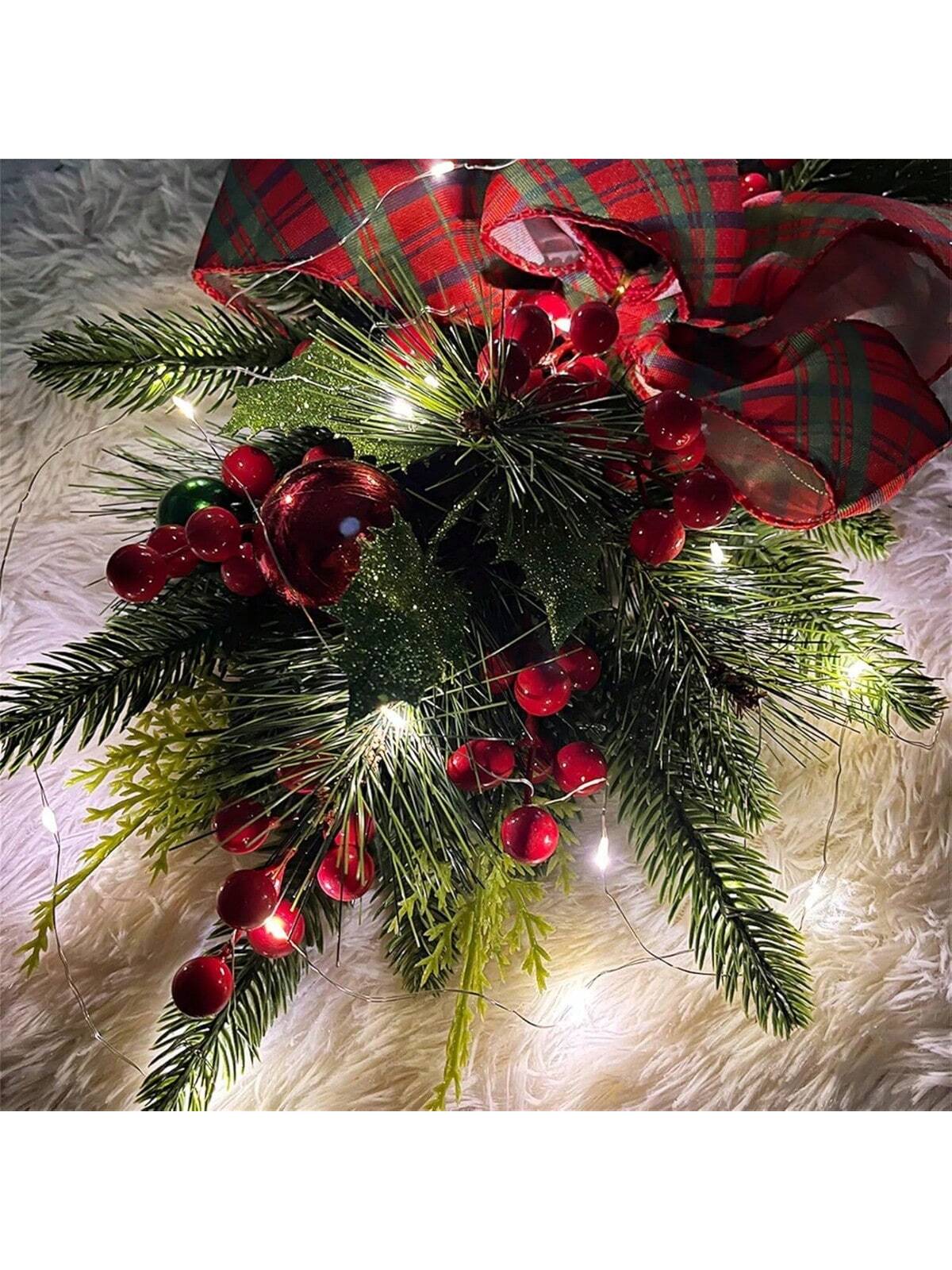 1PC Christmas Artificial Swags Xmas Wreath Stairway Swag Teardrop Trim Wreath Door Porch Decor Stair Swag Garland Christmas Swags For Home Party Decor, Halloween, Halloween Decoration