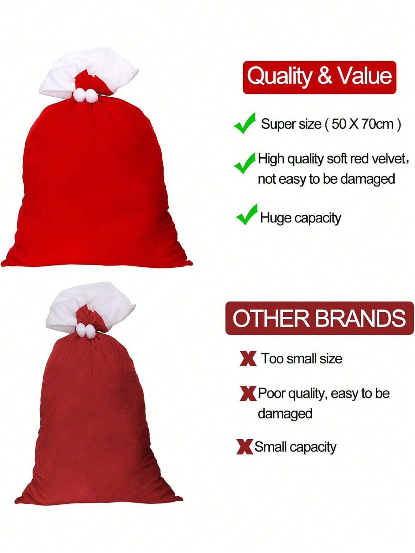 1pc-Christmas Red Velvet Santa Claus Bags With Drawstring Cord, Red Santa Giant Gift Bag Extra Large Santa's Present Sack For Xmas Present Toys, Storage Bags Holiday Party Supply, 19.7 X 27.6 Inches,Christmas