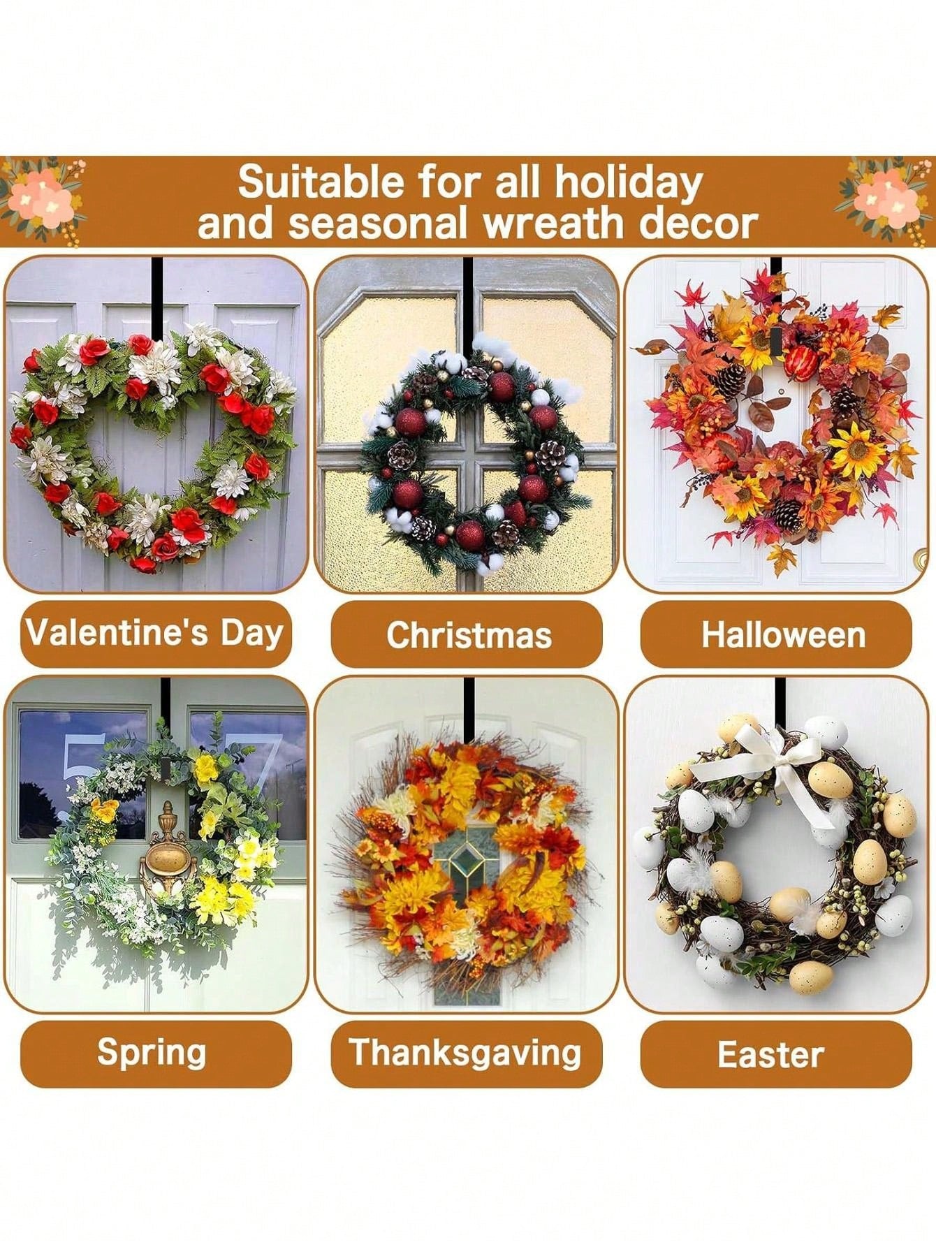 1Pc/3Pcs/4pcs/6Pcs Wreath Hanger, Front Door Wreath Hanger, Indoor Wreath Hanger, Christmas Decoration, Christmas Wreath, Easter Spring Halloween Wreath Decoration, Metal Hanger, Sundry Hanger, Doorway Decoration Hook,Christmas