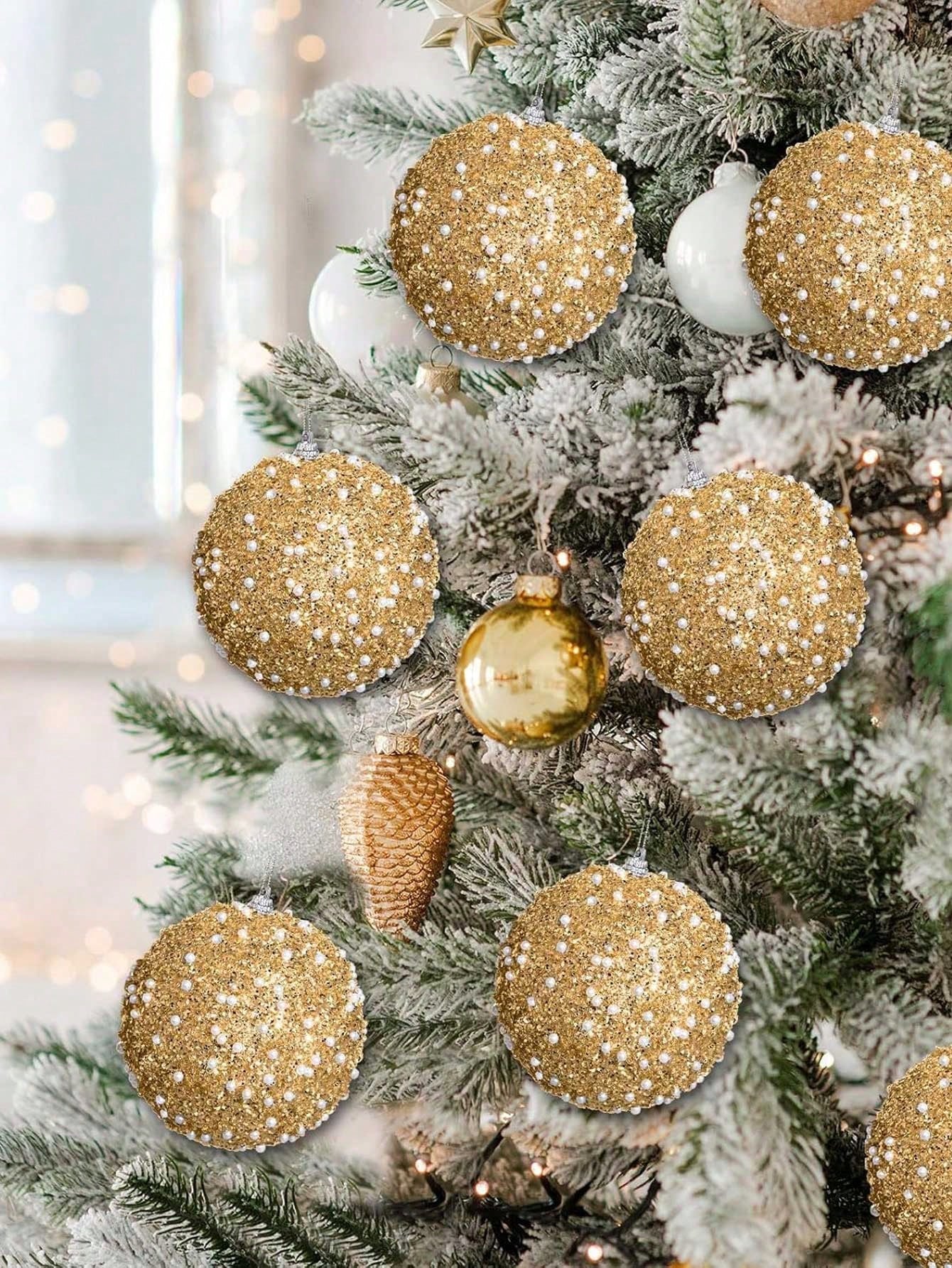 6pcs -Christmas Ball Ornaments, 3.15in (8cm) Shatterproof Christmas Decoration Christmas Tree Balls Wedding Party Holiday Decoration Tabletop Small Tree Decoration (Gold),Christmas