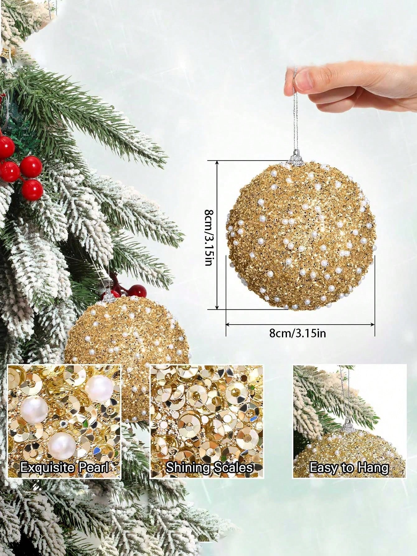 6pcs -Christmas Ball Ornaments, 3.15in (8cm) Shatterproof Christmas Decoration Christmas Tree Balls Wedding Party Holiday Decoration Tabletop Small Tree Decoration (Gold),Christmas