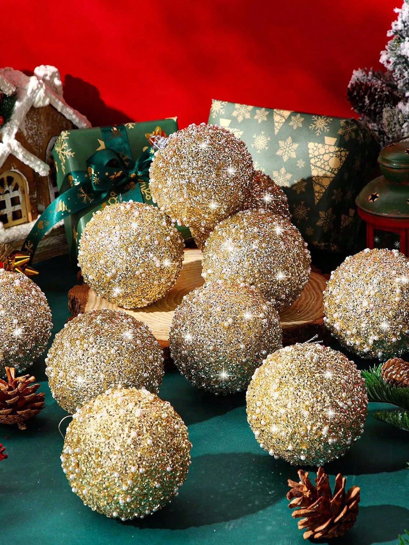 6pcs -Christmas Ball Ornaments, 3.15in (8cm) Shatterproof Christmas Decoration Christmas Tree Balls Wedding Party Holiday Decoration Tabletop Small Tree Decoration (Gold),Christmas