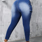 SXY Plus Size Mid Waist Elastic Denim Skinny Jeans With 3D Pockets