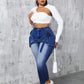 SXY Plus Size Mid Waist Elastic Denim Skinny Jeans With 3D Pockets