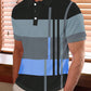 Manfinity Homme Men Work Casual Striped Print Colorblock Button Polo Shirt, Boyfriend Gift