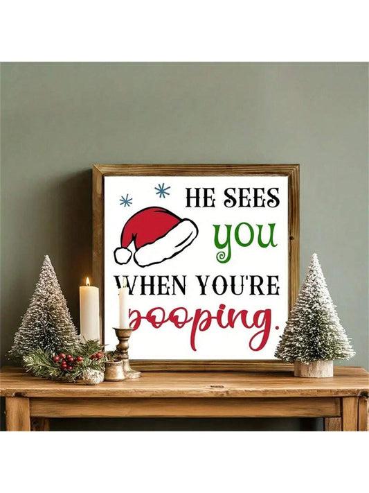 Christmas Decor Bathroom Sign, Wooden Home Decor, Christmas Ornaments, Christmas Tabletop Decor, Santa Hat Holiday Decor, Xmas Funny Bathroom Sign Seasonal Decoration, The Best Holiday Gift For Friends