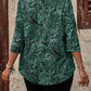 EMERY ROSE Plus Size Paisley Print Loose Fit Round Neck 3/4 Sleeve T-Shirt For Casual Daily Wear, Autumn, For Christmas