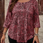 EMERY ROSE Plus Size Paisley Print Loose Fit Round Neck 3/4 Sleeve T-Shirt For Casual Daily Wear, Autumn, For Christmas