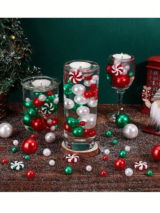 200pcs Christmas Vase Filler, Assorted Christmas Color Faux Pearl Beads Without Holes, Faux Pearl Beads For Jewelry Making, Wedding Decoration Accessories, Holiday Decoration Beads (Random Mix Colors),Christmas