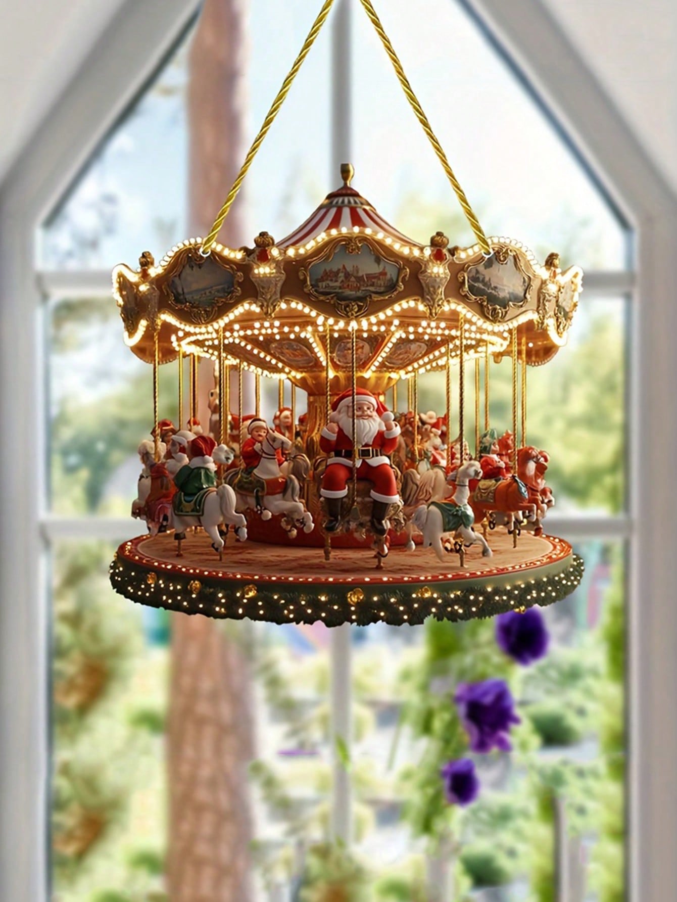 1pc Elegant Acrylic Santa Claus Rotating Carousel Decoration, Wall Hanging Decor For Christmas Party, Suitable For Bedroom, Living Room, Windows, Holiday Gift For Friends, Family And Couples,Christmas