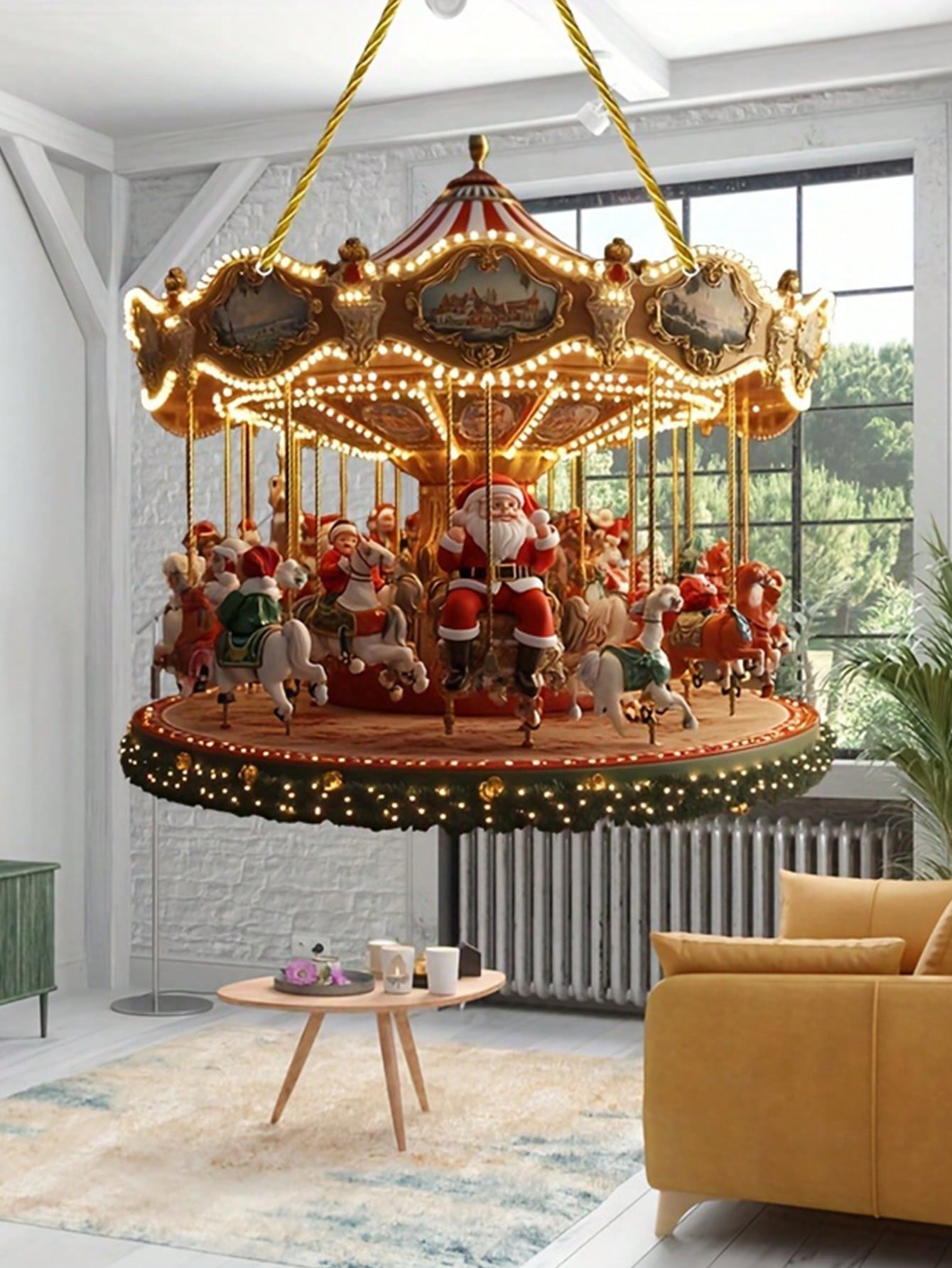 1pc Elegant Acrylic Santa Claus Rotating Carousel Decoration, Wall Hanging Decor For Christmas Party, Suitable For Bedroom, Living Room, Windows, Holiday Gift For Friends, Family And Couples,Christmas