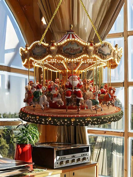 1pc Elegant Acrylic Santa Claus Rotating Carousel Decoration, Wall Hanging Decor For Christmas Party, Suitable For Bedroom, Living Room, Windows, Holiday Gift For Friends, Family And Couples,Christmas