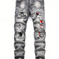 Manfinity LEGND Men Splash Ink Print Ripped Frayed Rag Stitching Jeans