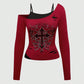 ROMWE Grunge Punk Punk Contrast Color Cross Print Rhinestone 2 In 1 Tight Fit Long Sleeve Women T-Shirt