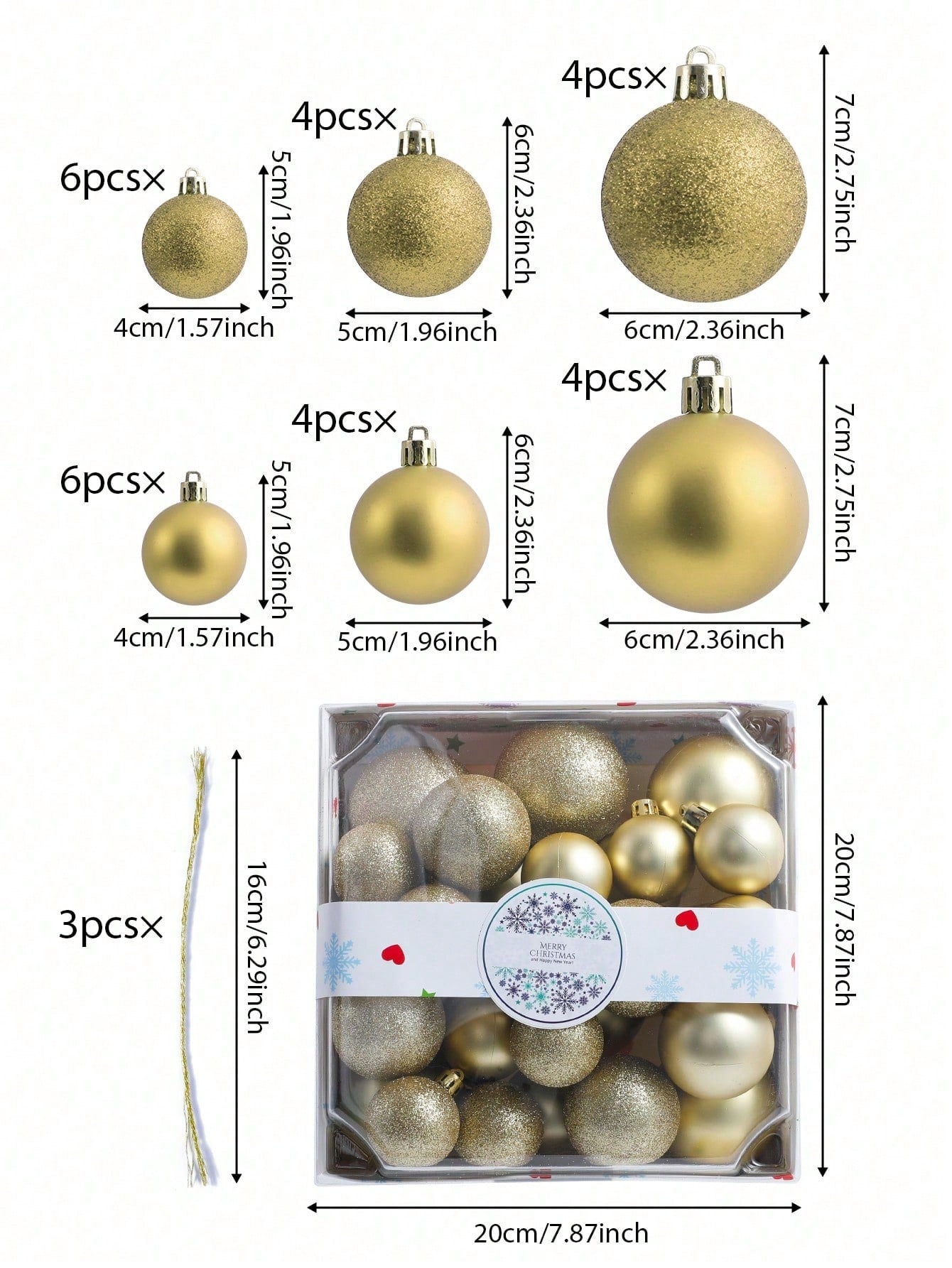 1 Set Of 28pcs Gold Christmas Ornament Balls, Christmas Tree Decorations With Hanging Strings, Suitable For Christmas Tree, Holiday, Wedding, Party, Home Decor, 4/5/6cm (1.6/2/2.4 Inches) Shatterproof Glitter Hanging Ornaments