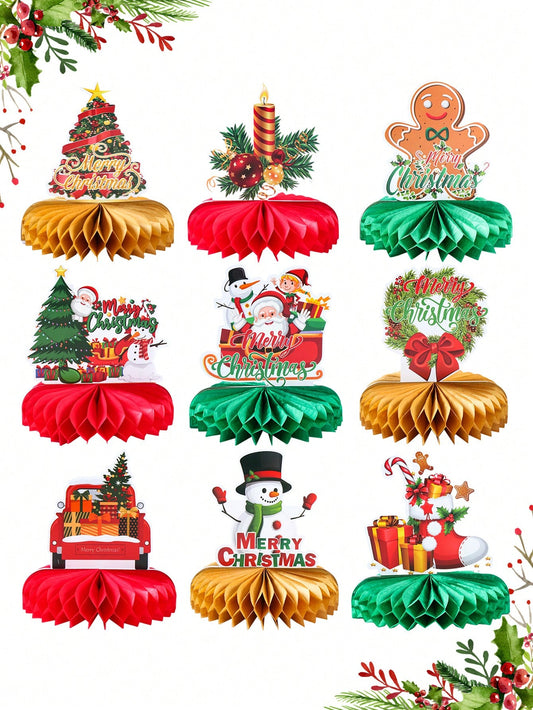 9pcs Winter Christmas Honeycomb Decorations Ornament, Christmas Party Decorations, Room Decorations, Table Centered Decorations, Christmas 2025 New Year Gifts, Noel Decor, Navidad Decor,Christmas