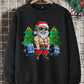 Christmas Casual Santa Lifting Weights In Forest Cartoon Graphic Fleece Crew Neck Sweatshirt For Men, Suitable For Christmas Party, Autumn/Winter