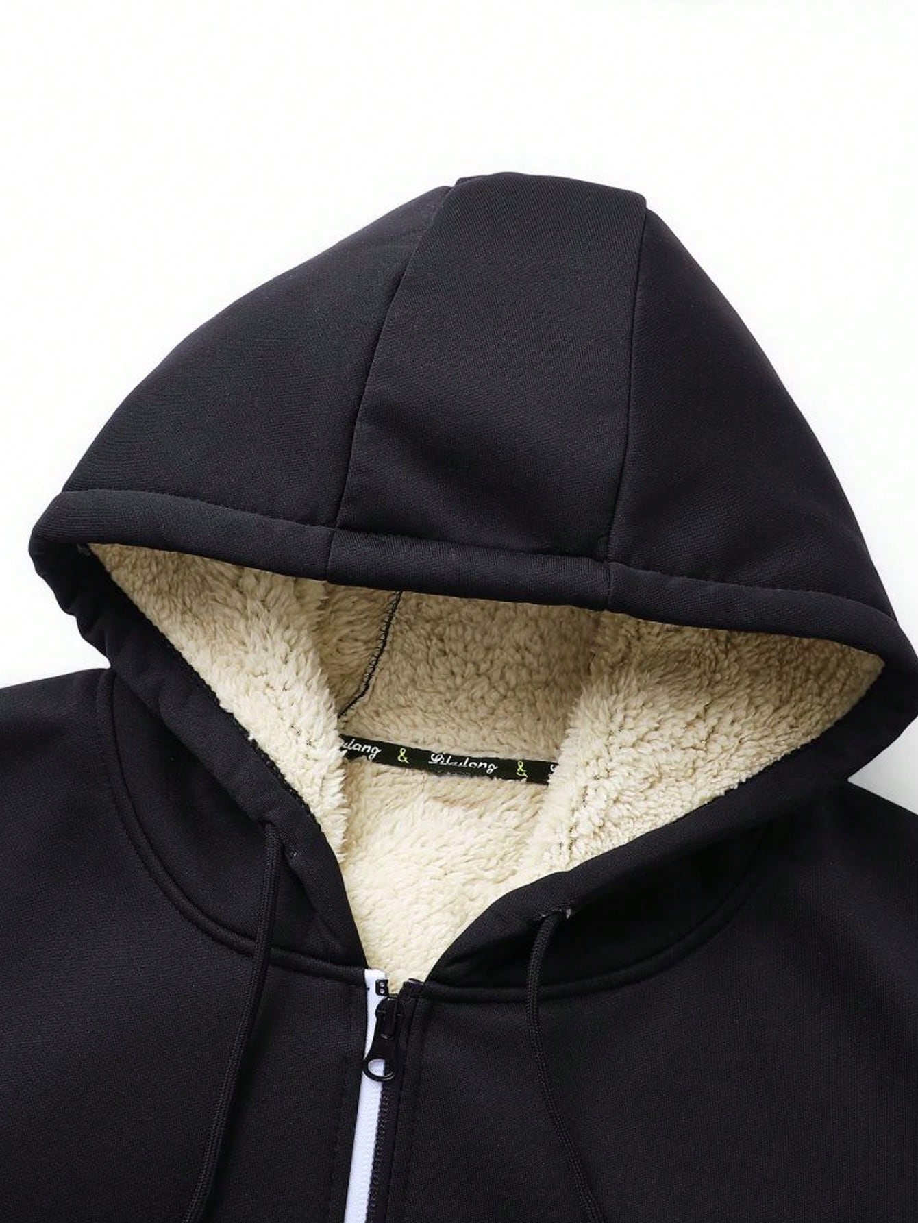 Men's Casual Sherpa Lined Letter Print Drawstring Hooded Jacket, Autumn/Winter