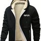 Men's Casual Sherpa Lined Letter Print Drawstring Hooded Jacket, Autumn/Winter