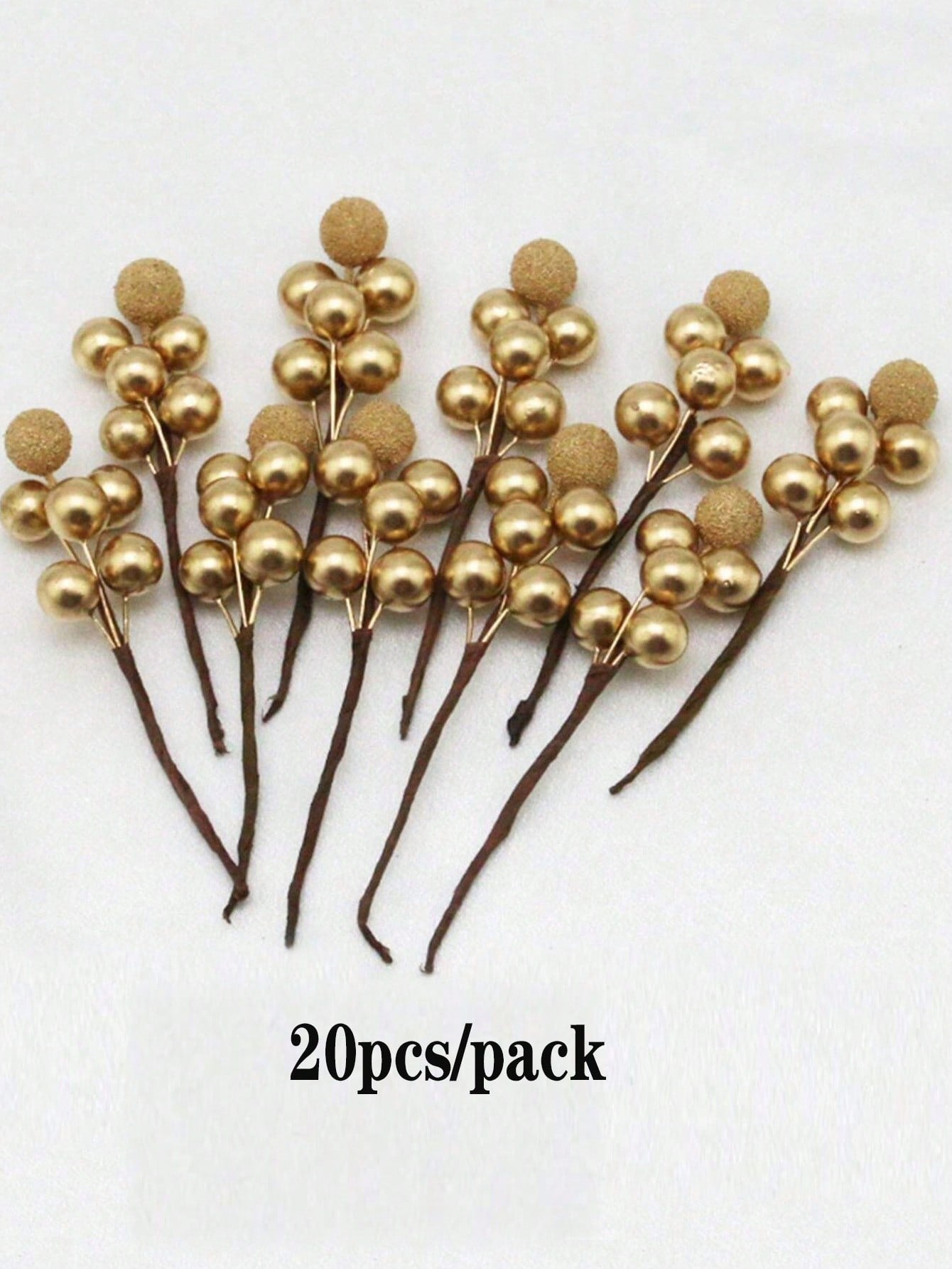 10pcs/Pack Gold Barberry Artificial Berries, Christmas Tree Decor, New Year Holiday Decoration, Gift Wrapping, DIY Craft Material