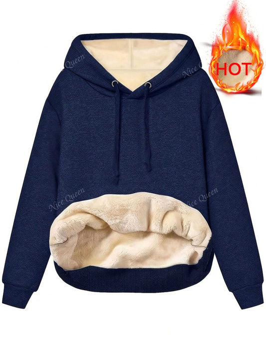 Women's Fall/Winter New European Style Long Sleeve Solid Color Fleece Hoodie,Long Sleeve Tops