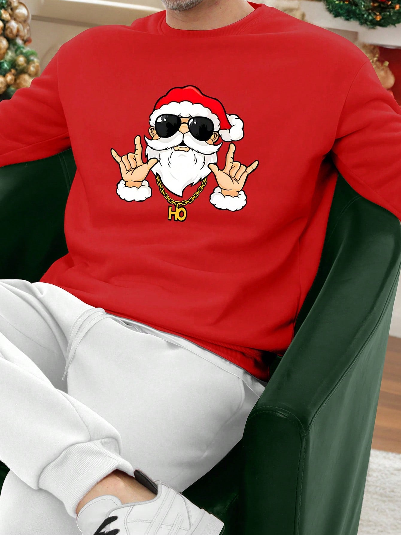 Manfinity LEGND Men's Santa Claus Print Crew Neck Long Sleeve Sweatshirt