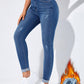 EZwear High-Waisted Button-Embellished Skinny Stretch Distressed Y2K Jeans