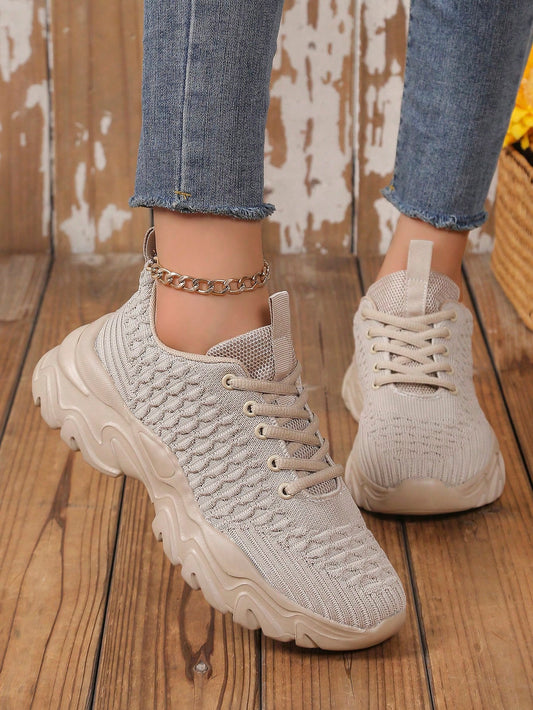 Women's Fashion Sneakers With Fish Scale Decor, Versatile Elevated Design, Lace-Up Fabric Running Shoes